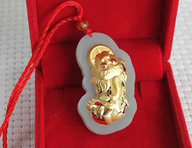 New Arrived 24K Yellow Gold &amp Grade A Hetian Jade Coin Pixiu Pendant with box | Украшения и аксессуары