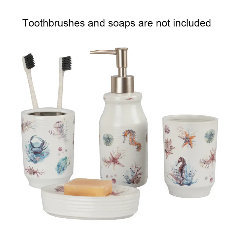 4 Pcs Bathroom Set 4 шт керамический набор для ванной комнаты с мультипликационным принтом животных, диспенсер для мыла, держатель для зубных щеток, стакан и мыльница, набор для ванной комнаты - Цвет: 4 Pcs Bathroom Set
