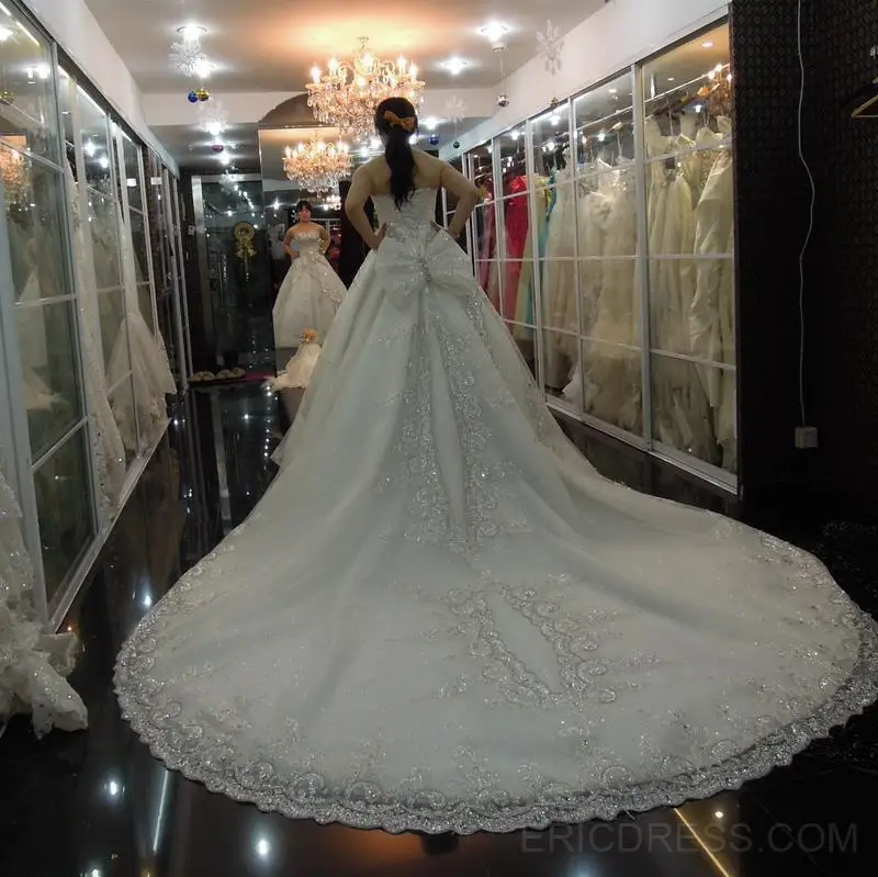 Bling Роскошные Бисером Кристалл-Line Свадебное Платье Кружева Аппликации