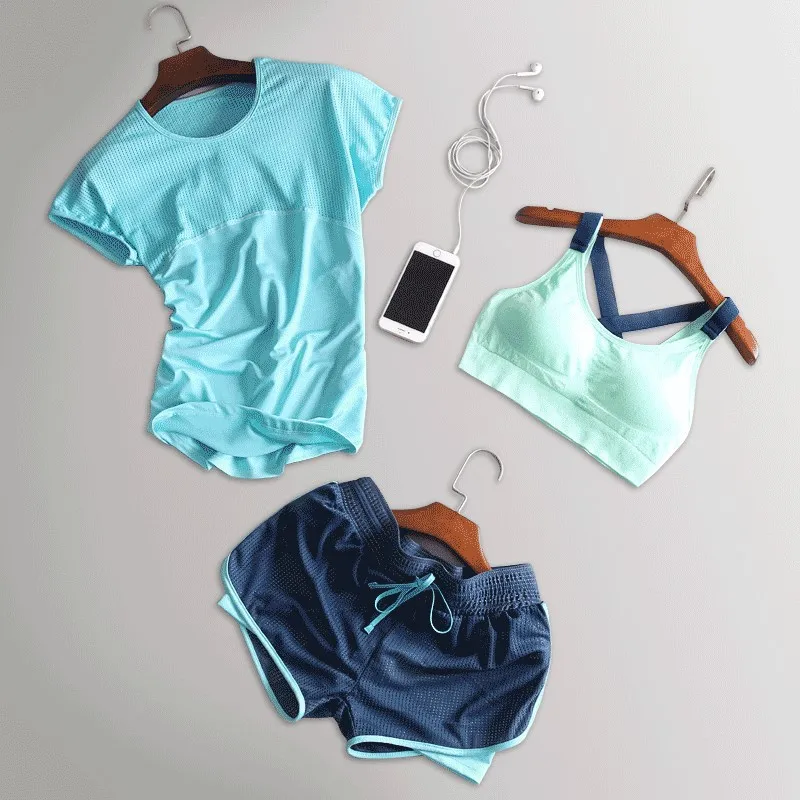 Комплект из 3 предметов Женский костюм для йоги одежда фитнеса спортивная