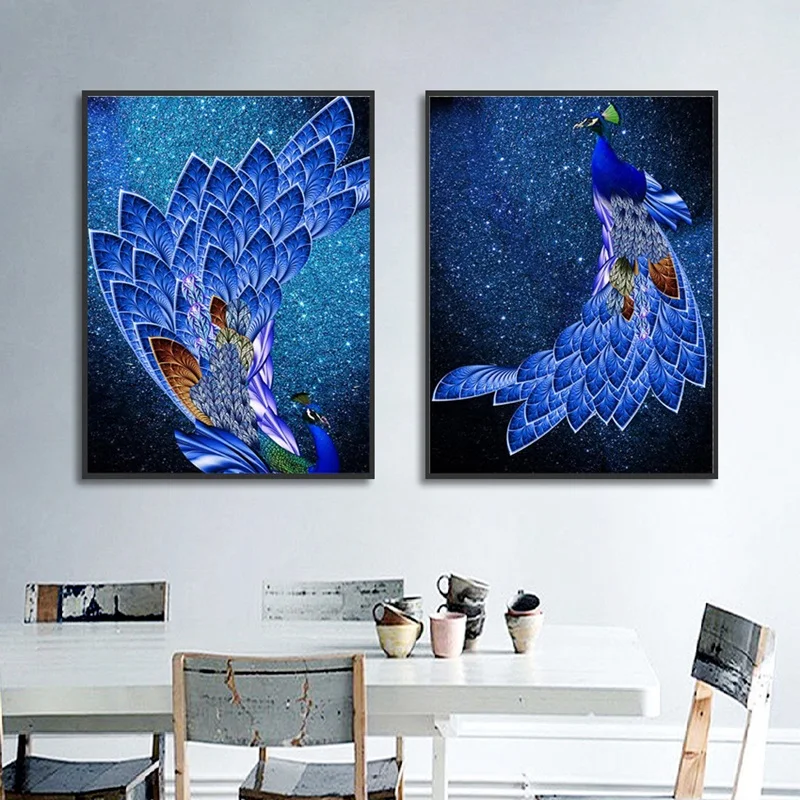 

Blue Peacock Animals Canvas Painting Modular Wall Pictures for Living Room Modern Home Decoration Nordic Art Posters and Prints