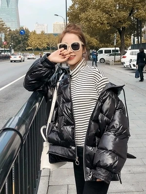 black Модное короткое хлопковое пальто для женщин, зимняя Новинка, прямая свободная Толстая хлопковая куртка, Женская парка YY177 - Цвет: black