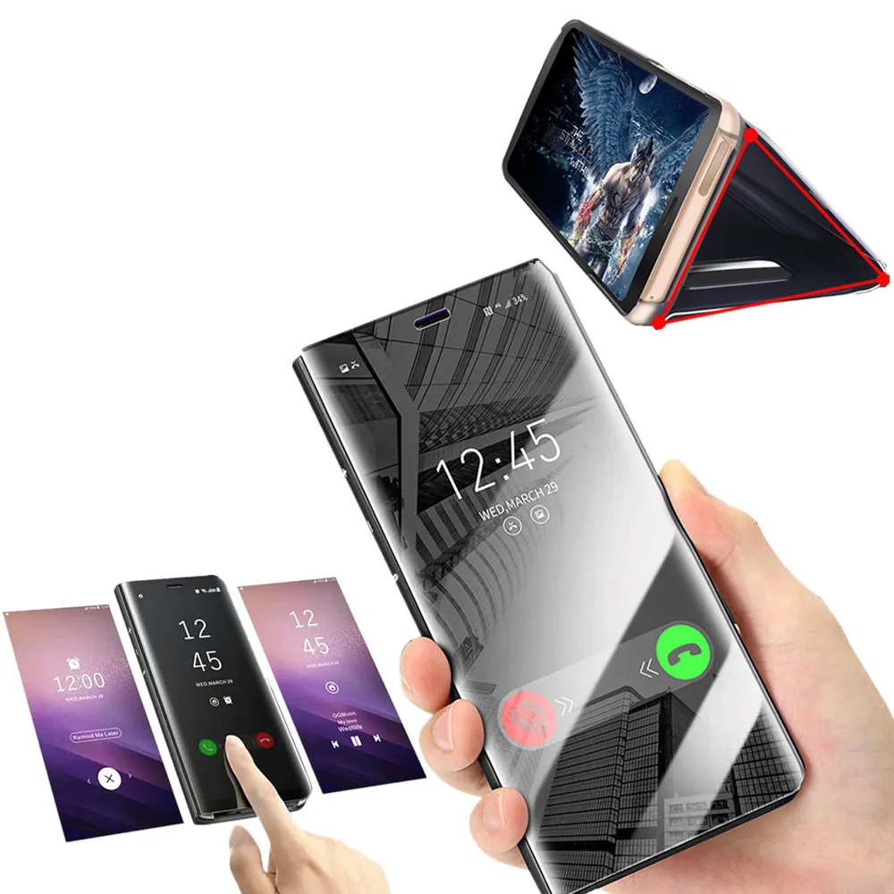 360 зеркальный флип-кейс для Samsung Galaxy S7 S8 Plus + стеклянный чехол задней панели