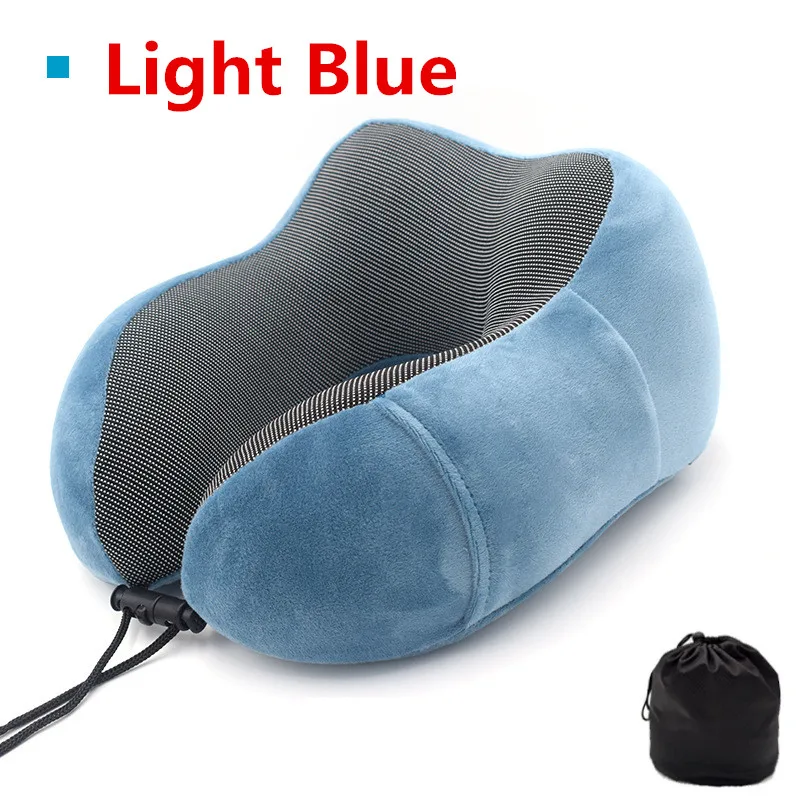 Light Blue U-образные подушки для шеи с эффектом памяти, мягкий медленный отскок, подушка для путешествий, твердый шейный затылочный медицинский с сумкой для хранения - Цвет: Light Blue
