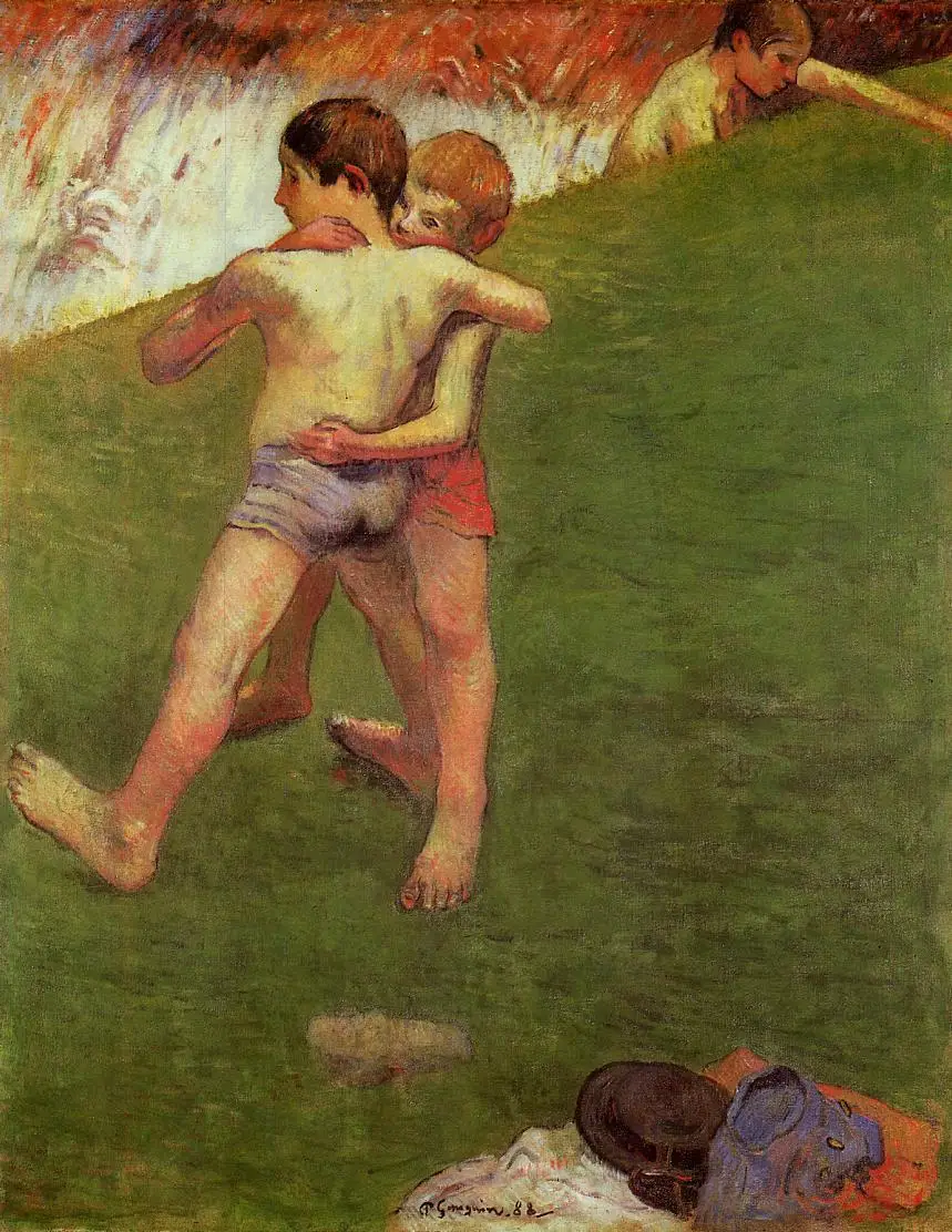 

Breton Boys Wrestling by Paul Gauguin oil Painting Canvas High quality hand painted Landscape Art Reproduction