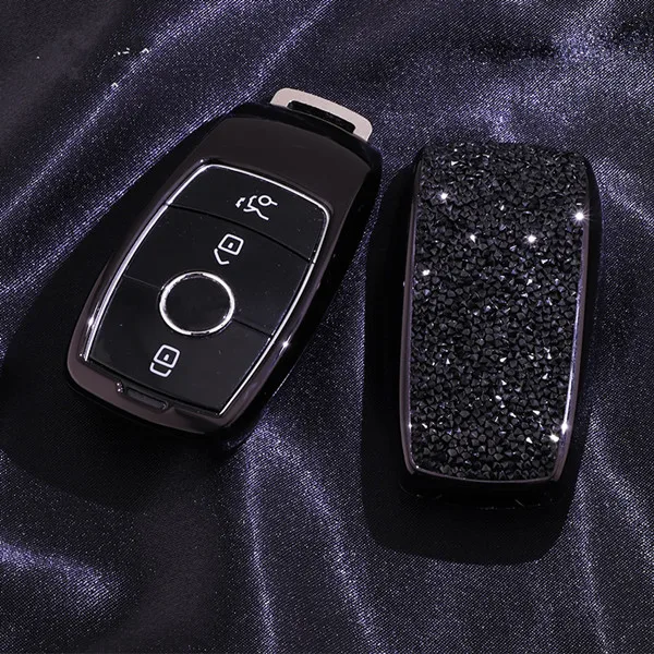 E-black key shell Женский роскошный алмаз с блестящим украшением в виде ключа автомобиля чехол КРЫШКА ДЛЯ Mercedes Benz E Class W213 E200 E200L E300 E300L - Название цвета: E-black key shell