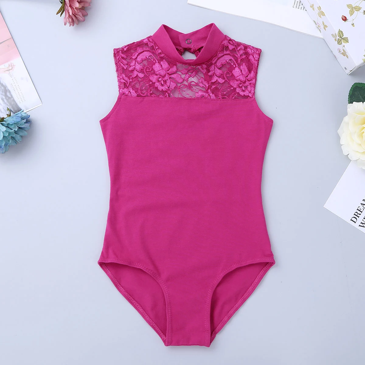 Rose Red IIXPIN балетное платье-пачка для девочек, трико, балетное платье без рукавов, с высоким воротом, с кружевной спинкой, для балета, танцев, гимнастики, трико, профессиональная юбка-пачка - Цвет: Rose Red