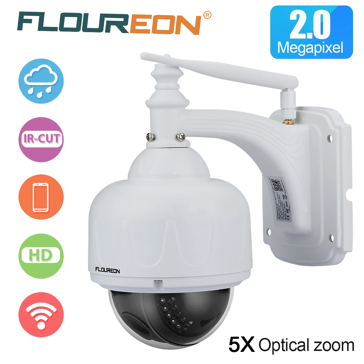 FLOUREON 1080P Wi-Fi, 2,7-13,5 мм H.264 Беспроводной видеонаблюдения TF микро-sd карты 5xzoom IR-CUT IP66 купольная PTZ IP Камера