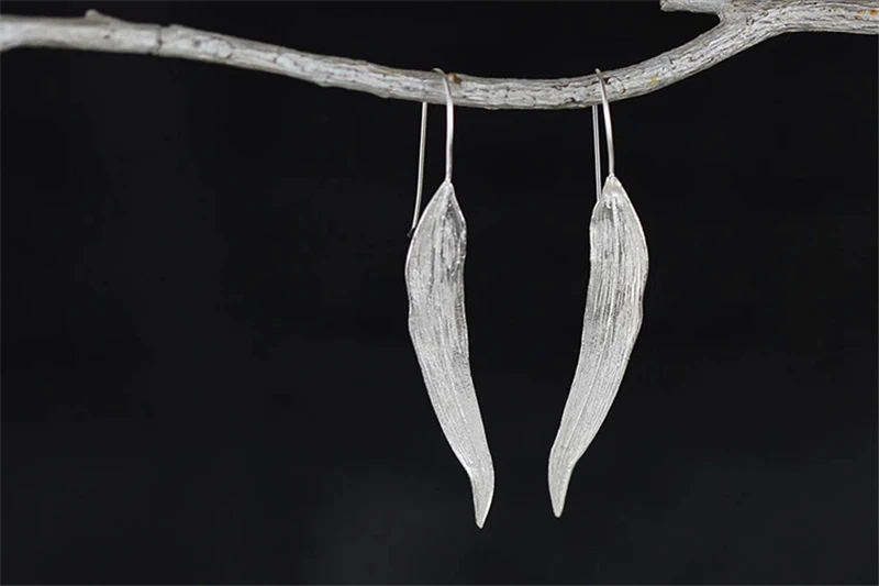 Lotus Fun реальные 925 Серебро Природный ручной Fine Jewelry длинные листья Мода висячие серьги для женщин brincos