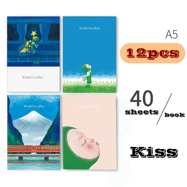 12 шт./лот Deli A5(210x148 мм) B5(250x175 мм) сшитая книжка Тетрадь написание книги мультфильм обложка книги студенческие дети Тетрадь s - Цвет: A5-40-Kiss