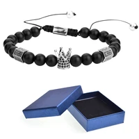 matte black onyx crown braided bracelet man fashion women gift for beautiful beads