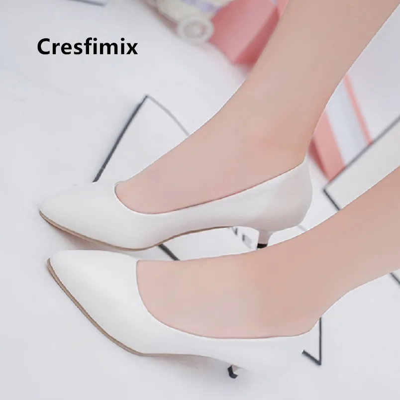 

Cresfimix pompes femmes/женские милые белые туфли из искусственной кожи на высоком каблуке 3 см; Удобные женские черные туфли без шнуровки; Классная об...