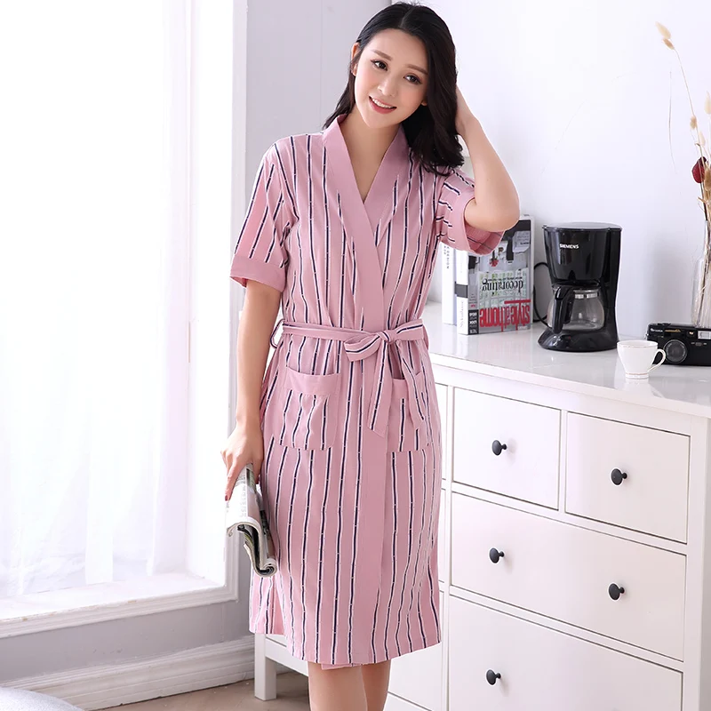 Женский банный халат размера плюс 3XL женское Полосатое Ночное платье с коротким