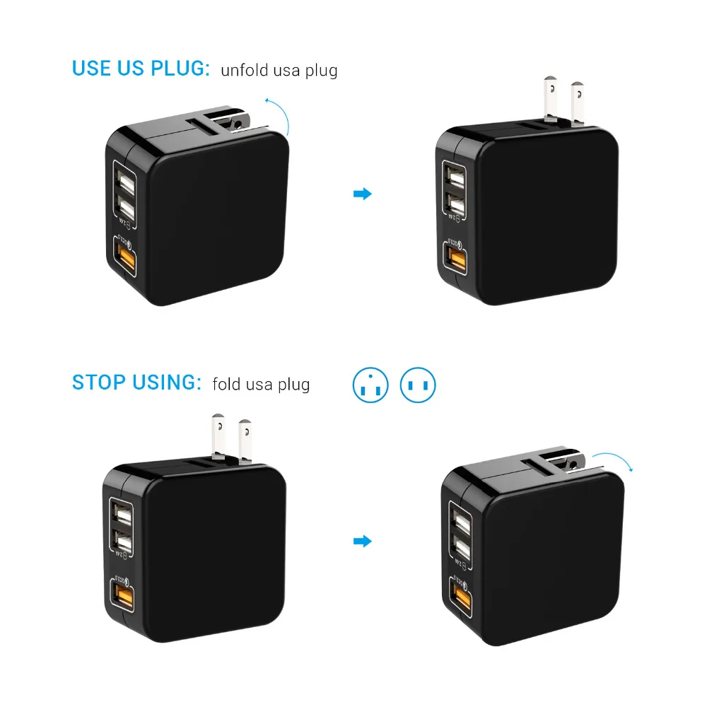 Turata Quick Charge 3.0 fast USB Зарядное устройство 3.6-6.5 В 2.4a мобильного телефона Портативный