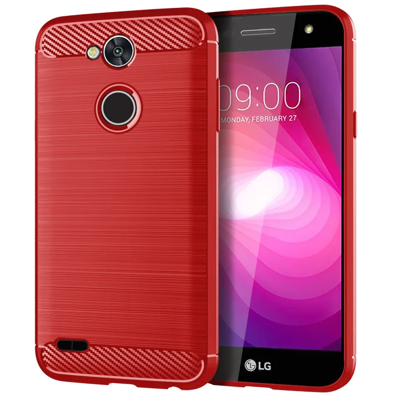 Silicone Rugged Armor Soft Phone Back Cover For LG X Power 2 / 3 K10 X5 2018 Brushed Carbon Fiber TPU Fundas |