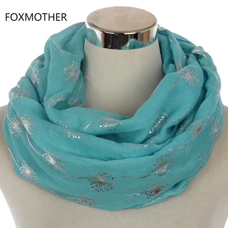 FOXMOTHER новая мода белая серая блестящая бронзовая Фольга Серебряный Одуванчик шарф кольцо платок женские хиджаб шарфы Прямая поставка