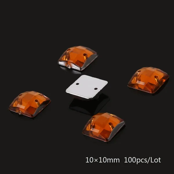 100PCS 10x10 мм плоские стразы для шитья квадратные акриловые бусины пришить стразы камни для рукоделия украшение для альбома - Цвет: Dark Brown