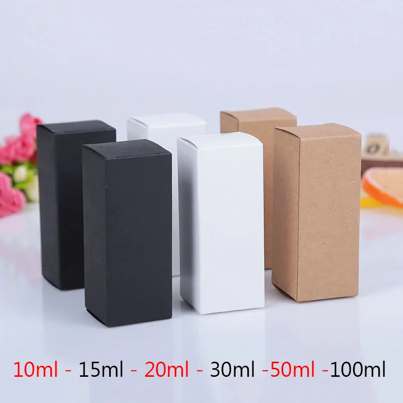 

50pcs/lot 13 Sizes Black Kraft Paper Box for Essential Oils Perfume bottle Lipstick tube packaging boxes white/brown