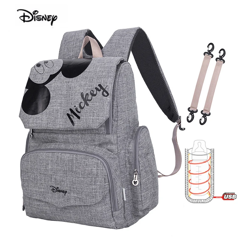 gray Disney Minnie Новая Мумия пеленки сумка мода двойной плечо водонепроницаемый Мать сумка для детских подгузников USB теплее материнства рюкзак - Цвет: gray