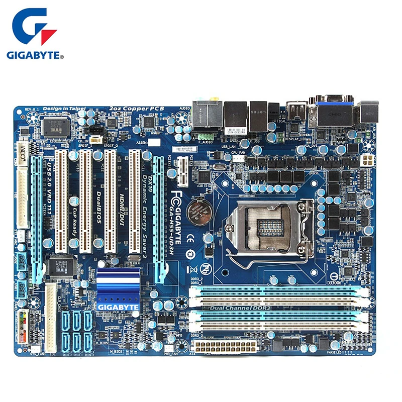 Gigabyte GA H55 UD3H материнская плата для Intel DDR3 SATA II USB2.0 16B LGA 1156 настольная