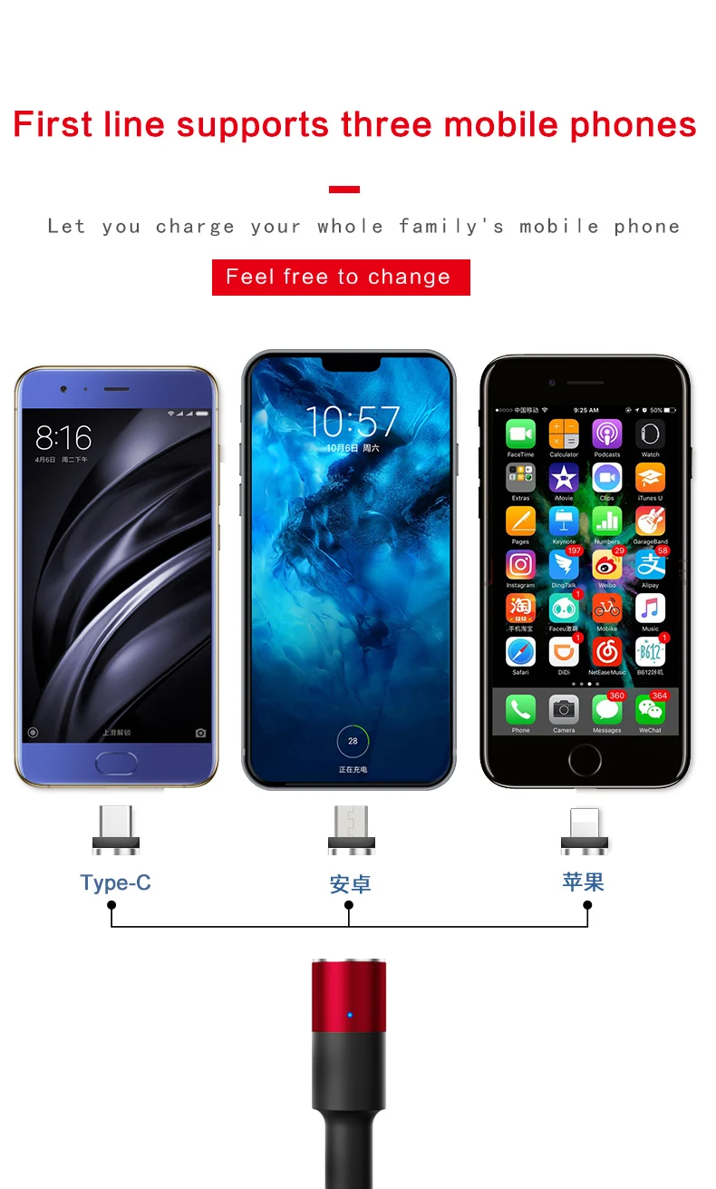 Магнитный зарядный кабель 3A Micro USB C 3 в 1 для iPhone xr xs max магнит Android Синхронизация данных Быстрая зарядка телефонный кабель Автомобильное зарядное устройство