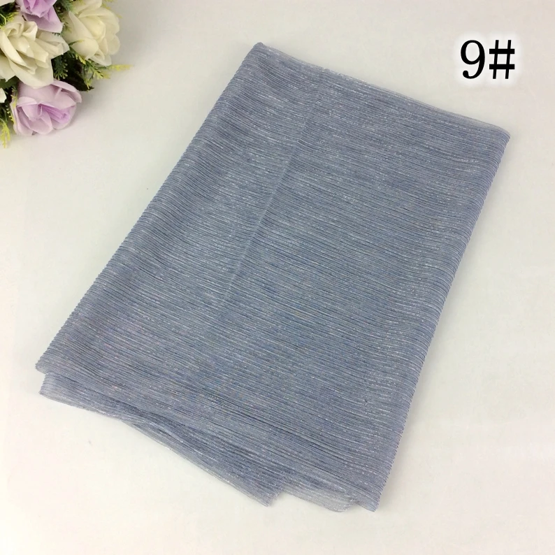 Мода Многоцветный люрекс Crinkle длинный Для женщин морщин мусульманский хиджаб 10 шт./лот