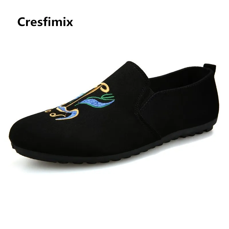 

Cresfimix zapaots hombre male fashion comfortable embroidery black shoes men cool spring summer slip on cloth loafers c2731