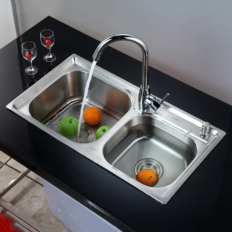 304 двойная раковина из нержавеющей стали для кухни оптовая продажа толстая