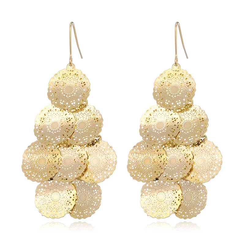 Длинные круглые серьги с блестками и кисточками новые большие богемные подвески