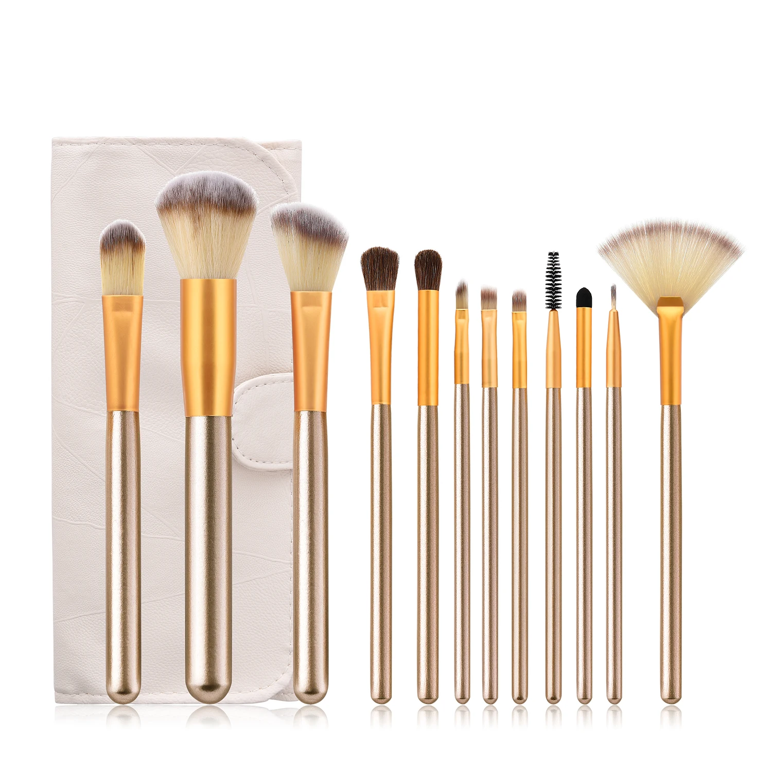 BBL 12/18/24pcs Premium Champagne Makeup Brushes Set + Bag Foundation Blending Blush Concealer Eyeshadow Elegant Cosmetic Tools | Красота и