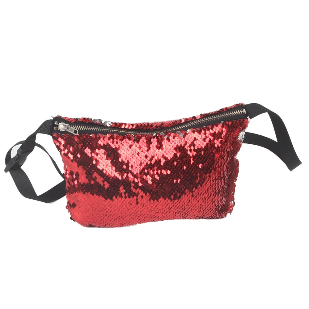 Outdoor Sports Casual Double Color Sequins Unisex Chest Bag Female Belt Bag Black Geometric Waist Packs Chest Phone Pouch#R5