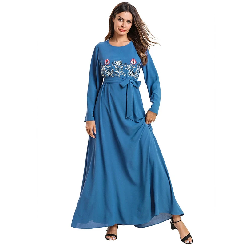 Blue Dress Кафтан Абаи Дубай, Турция мусульманский хиджаб платье Абая для женщин Ислам джилбаба халат кафтан турецкий Elbise Ислам ic Костюмы - Цвет: Blue Dress
