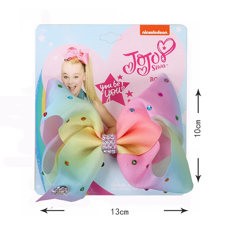 Jojo Siwa лук корсажная лента бутик волосы банты Bling блестящие стразы заколки цвета радуги для маленьких девочек подростков малышей Подарки