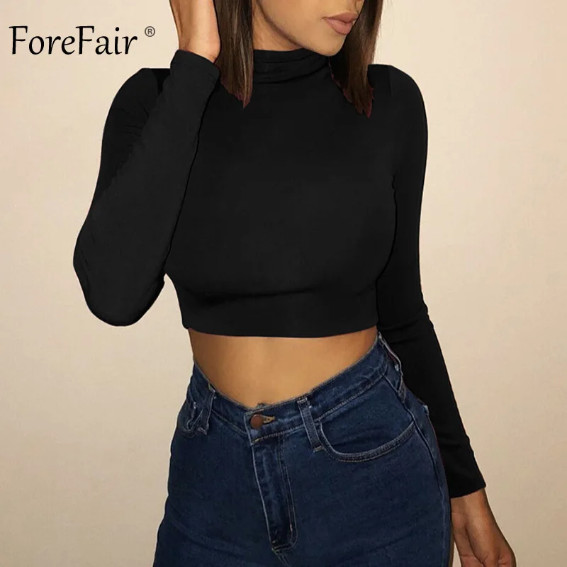 Forefair кроп топ с длинными рукавами для женщин футболки Harajuku корейские туфли