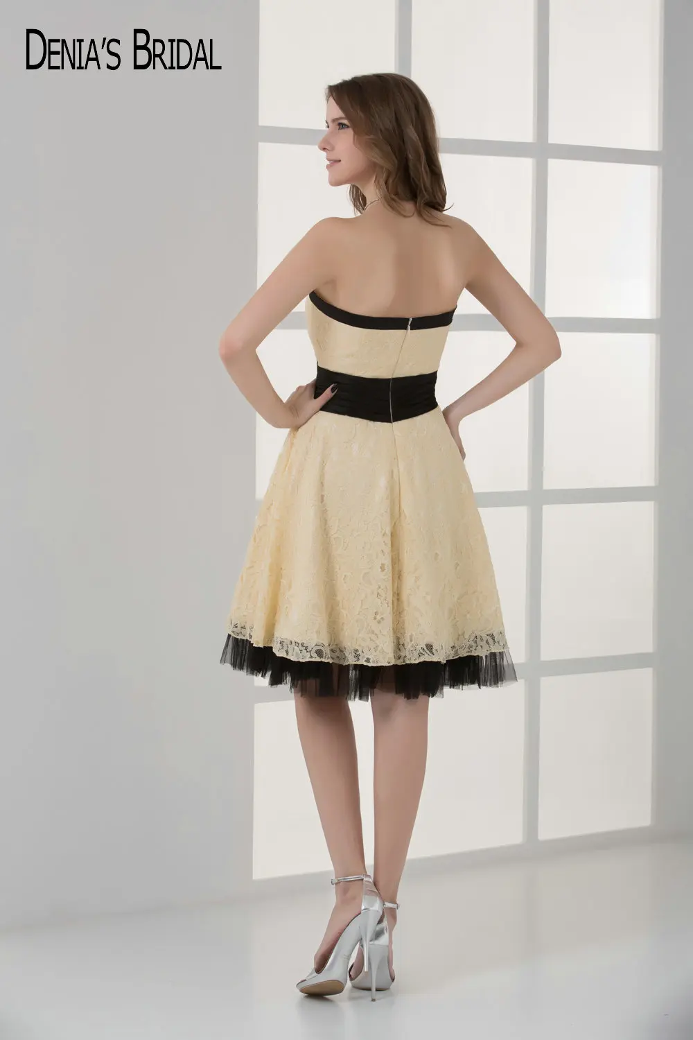 2017 короткие желтые кружевные Коктейльные Вечерние платья с милым вырезом длиной