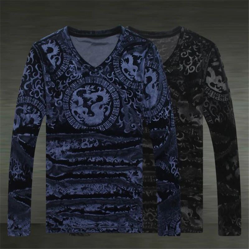 

Chinese national style fashion boutique pleuche long sleeve t shirt Autumn 2017 New soft gold velvet quality t shirt men M-XXXXL
