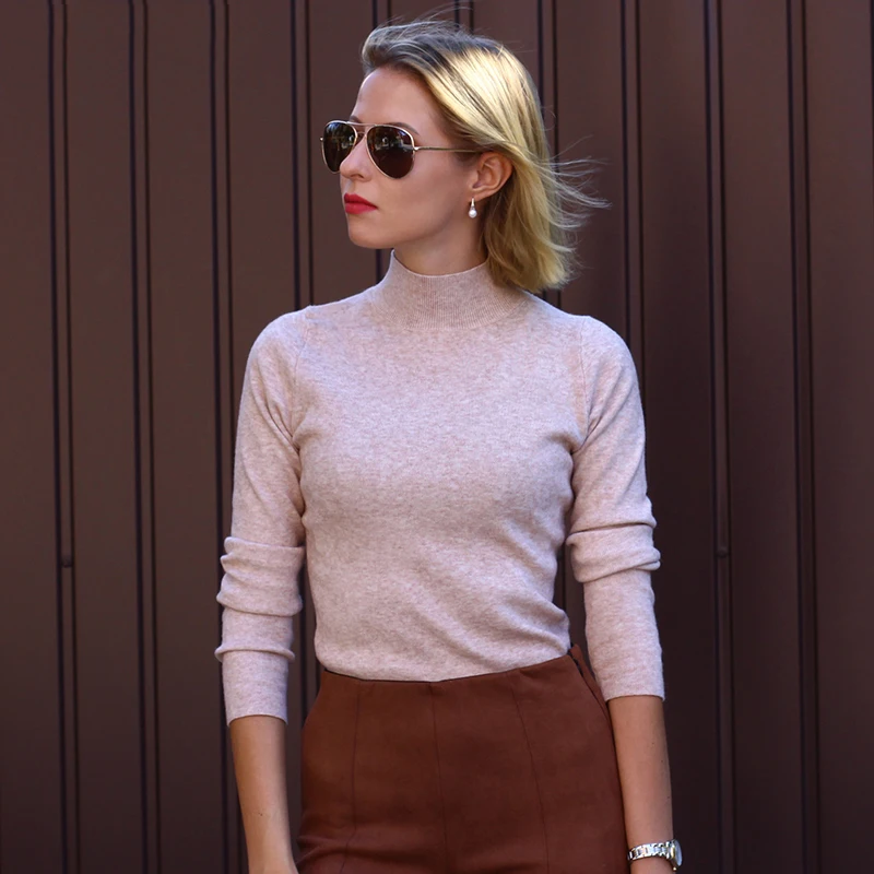Кашемировый вязаный женский свитер, пуловеры, повседневная водолазка, Осень-зима, базовые женские свитера, корейский стиль, облегающий черный цвет