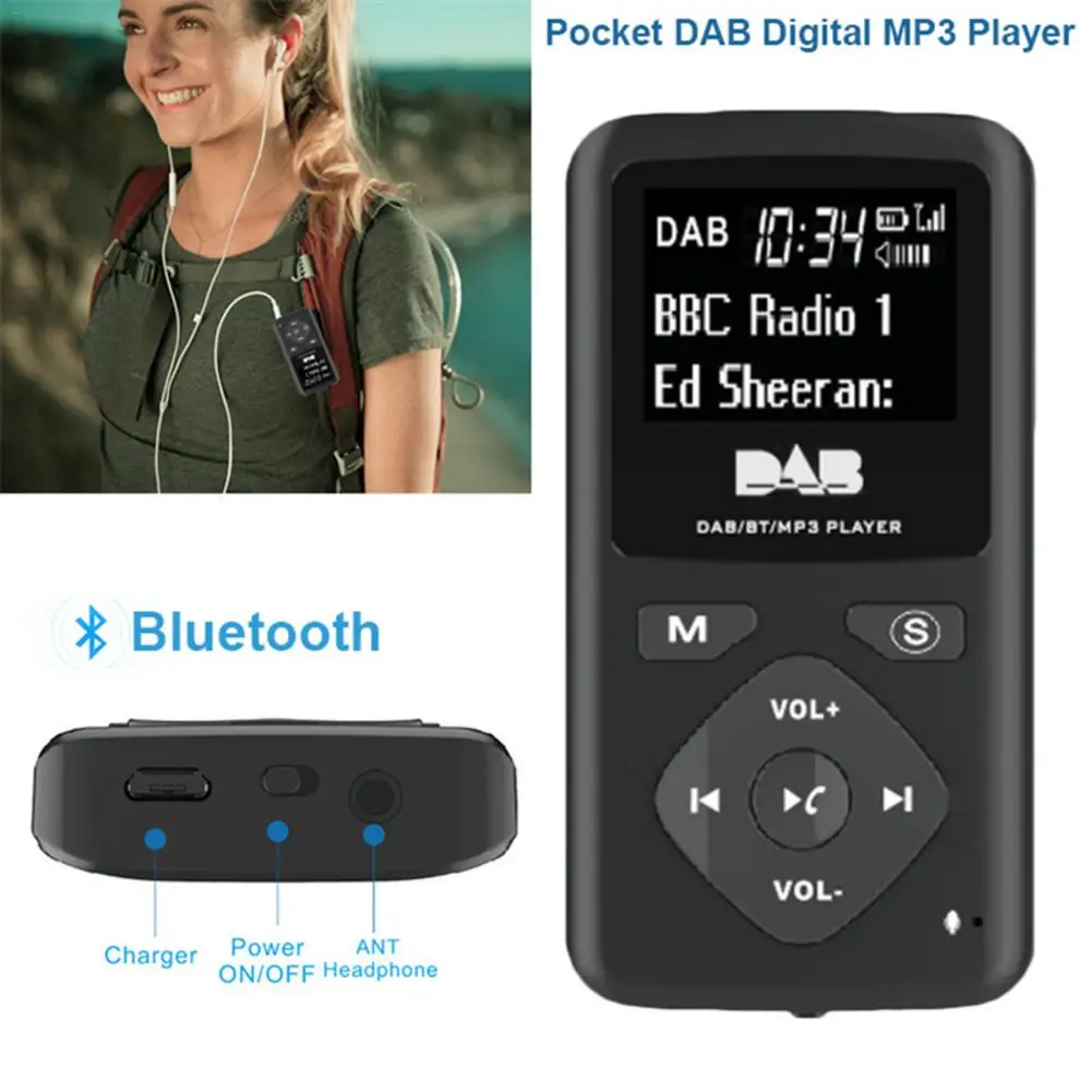 Карманный DAB портативное цифровое радио с Bluetooth MP3 плеер для пеших прогулок бега