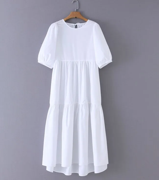white dress SheMujerSky женское белое платье миди с коротким рукавом, однотонное платье трапециевидной формы, халаты sommerkleid - Цвет: white dress
