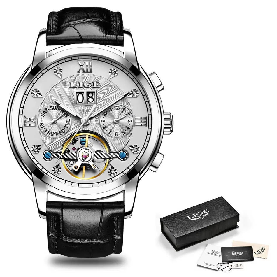 L silver white LIGE Relogio часы мужские s часы Топ бренд Роскошные автоматические механические часы мужские полностью стальные бизнес водонепроницаемые спортивные часы - Цвет: L silver white