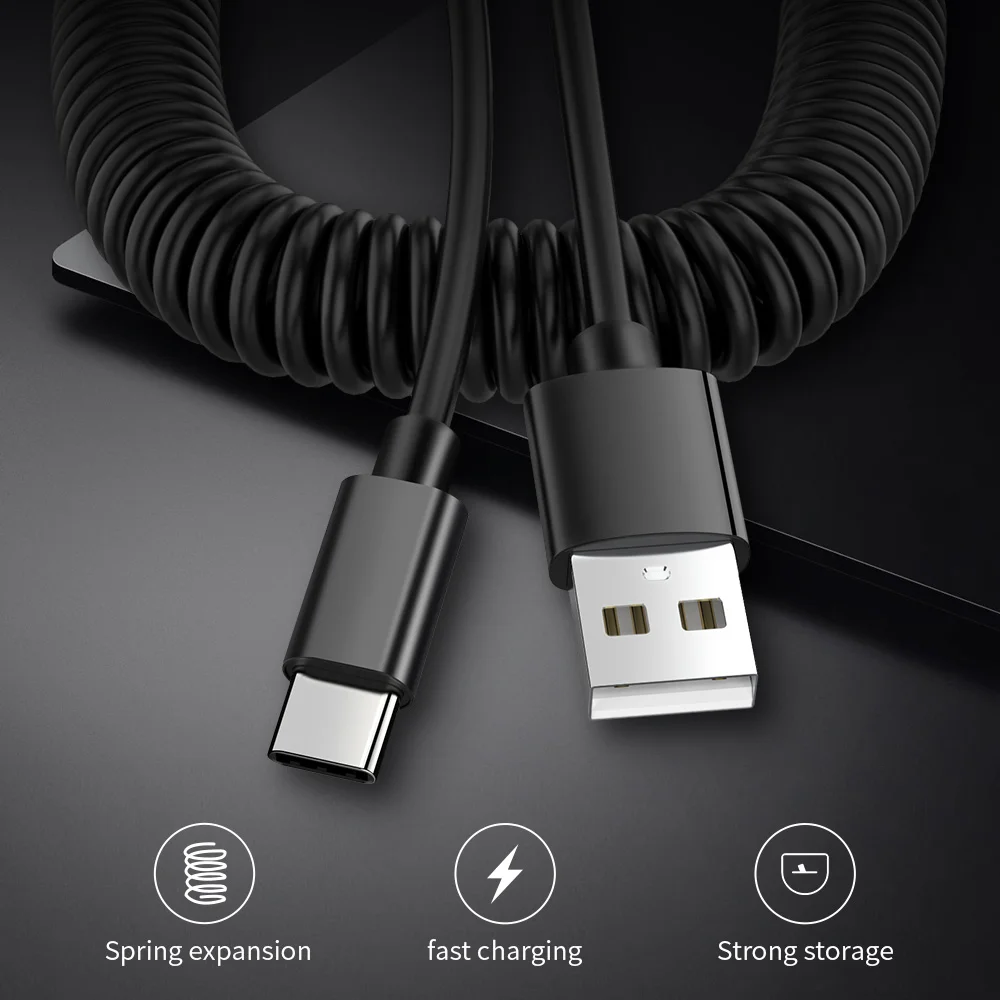 Robotsky 2.4A пружинный usb type C usb-c кабель передачи данных для быстрой зарядки пружинный Синхронизация USB Кабель зарядного устройства для XiaoMi huawei Letv смартфон
