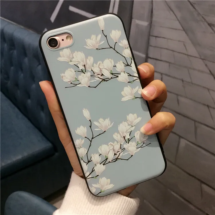 Силиконовый чехол с голубым цветком для Iphone 8 7 6 6s 5 5S полным корпусом мягкий из ТПУ