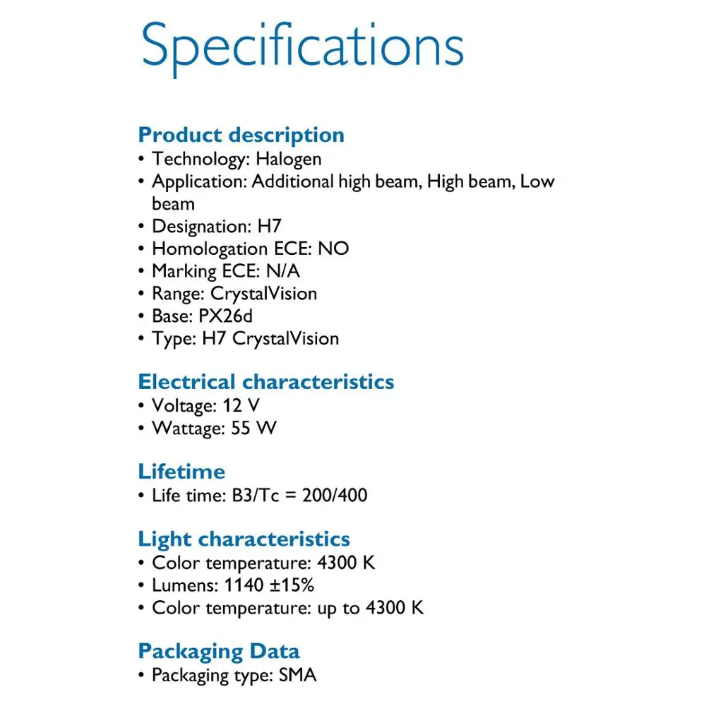 Philips Crystal Vision H7 12 В 55 Вт PX26d 12972CVSM 4300K яркий белый автомобильный Галогеновый
