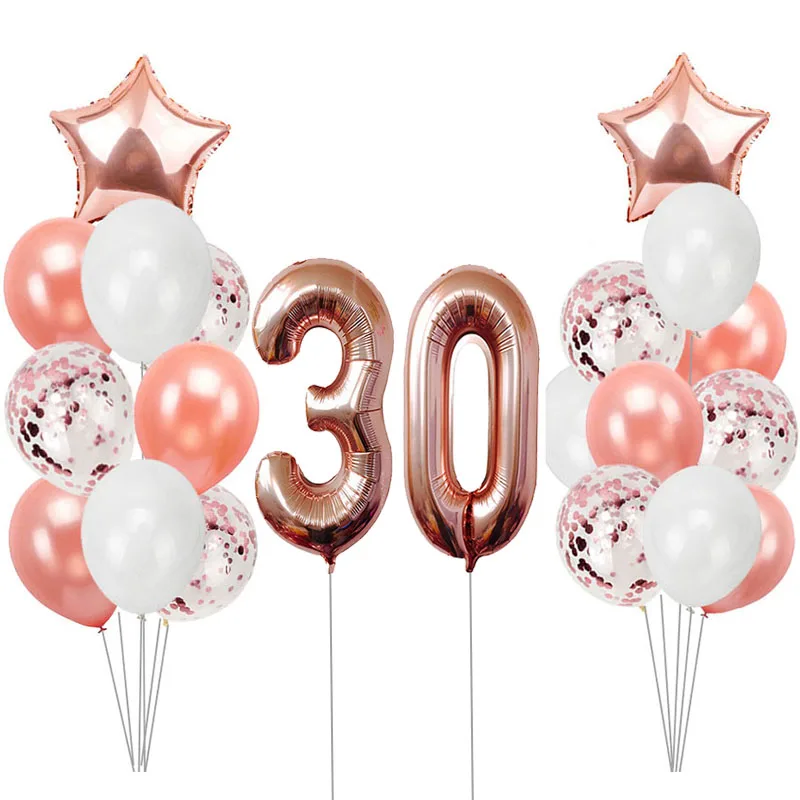 30 Розовое золото, От 1 до 6 лет воздушные шары на день рождения, украшения для вечеринки на день рождения, для детей и взрослых, 1st 2nd, 18, 21, 30, 40, 50, 60, товары для дня рождения - Цвет: 30