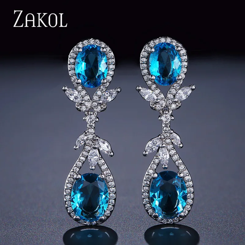 ZAKOL, модный дизайн, 2 шт., капли воды, кубический циркон, висячие серьги для женщин, для свадеб, вечерние, юбилейное платье, ювелирные изделия, FSEP2061