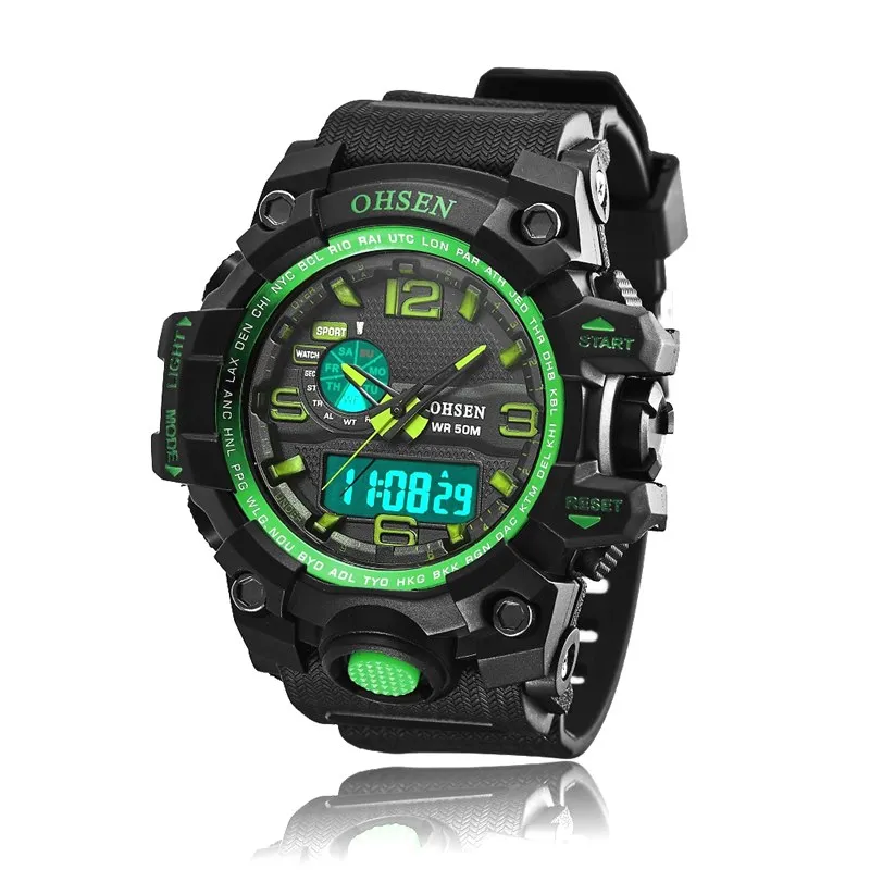 Часы наручные OHSEN Мужские кварцевые модные спортивные светодиодные с резиновым