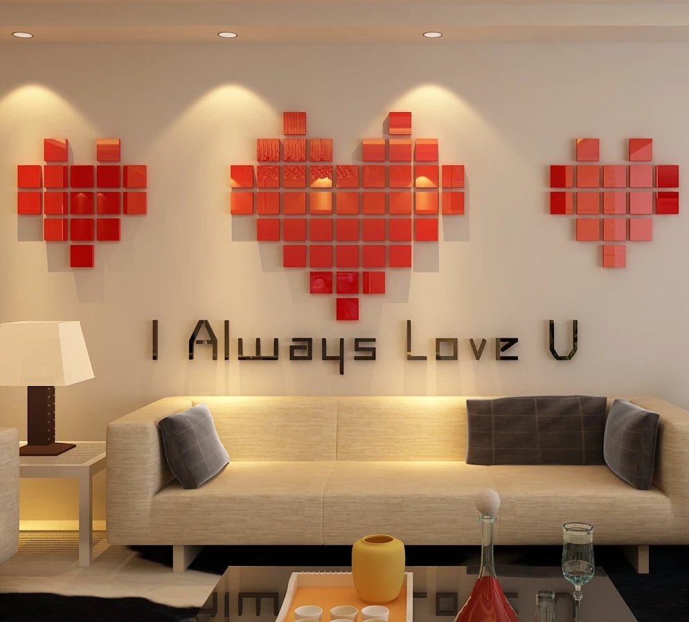 Любовь наклейки на стены в форме сердца Свадебный номер 3D акриловая Наклейка