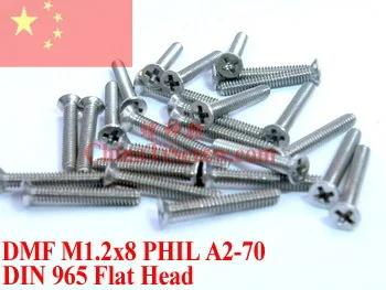 

DIN 965 stainless steel screws M1.2x8 Flat Head Phillips driver A2-70 Polished ROHS 100 pcs