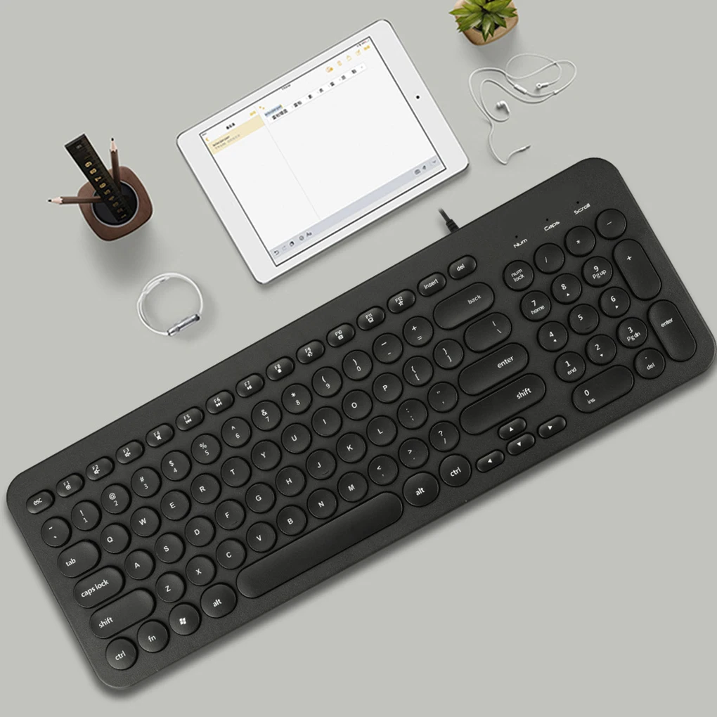 

D520 Keyboard 96 Keys USB Wired Round Keycap Home Office Computer Laptop Splashproof Keyboard