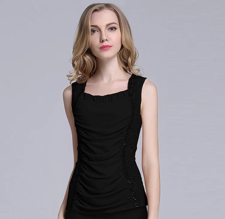 Большой размер женский кружевной облегающий топ на бретелях летний модный для